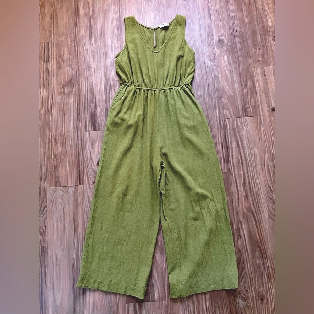 Double Zero linen Jumpsuit moss Green Sleeveless